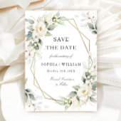 Elegante pastel witte rozen eucalyptus bruiloft save the date