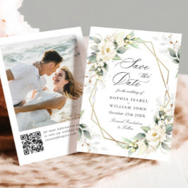 Elegante pastel witte rozen eucalyptus bruiloft save the date