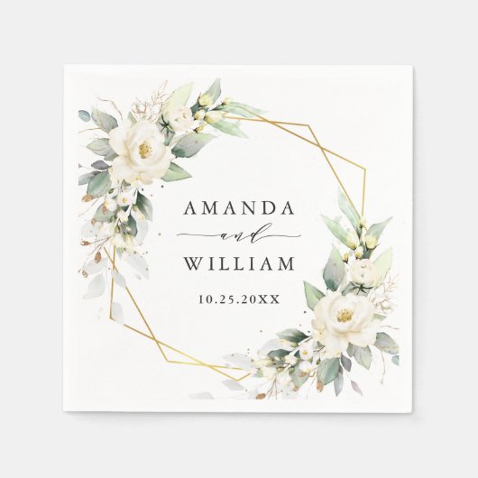 Elegante pastel witte rozen eucalyptus bruiloft servet (Voorkant)