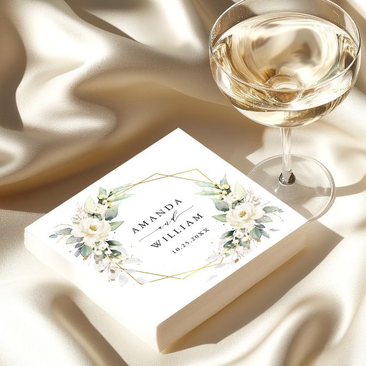 Elegante pastel witte rozen eucalyptus bruiloft servet