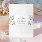 Elegante pastel witte rozen eucalyptus bruiloft uitnodigingen wikkel