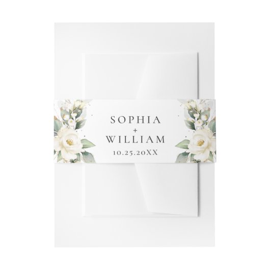 Elegante pastel witte rozen eucalyptus bruiloft uitnodigingen wikkel (Voorkant Voorbeeld)