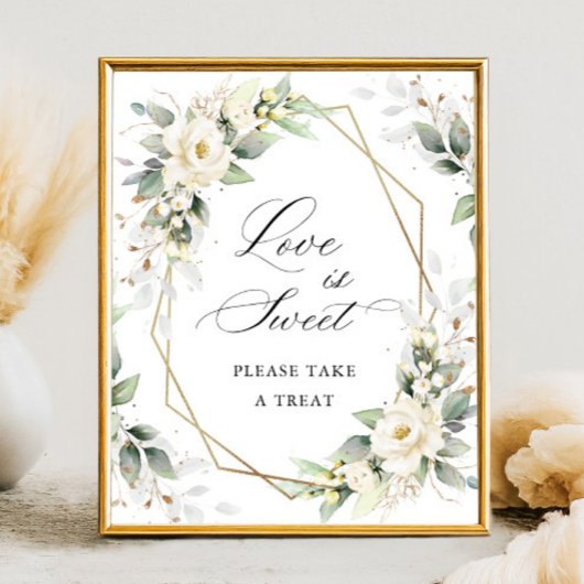 Elegante pastel witte rozen liefde is zoet poster