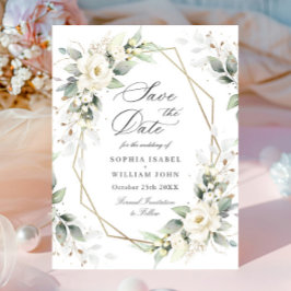 Elegante Pastel Witte Rozen Trouwen Save the Date Briefkaart