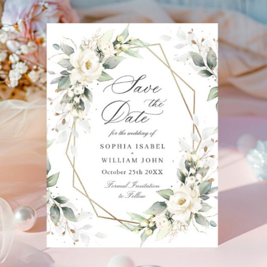 Elegante Pastel Witte Rozen Trouwen Save the Date Briefkaart