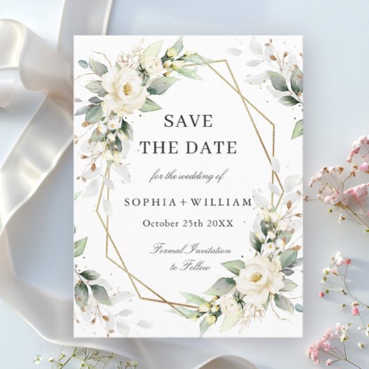 Elegante Pastel Witte Rozen Trouwen Save the Date Briefkaart