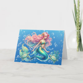 Elegante Pastel Zeemeermin & Zee Schildpadden Note Feestdagen Kaart