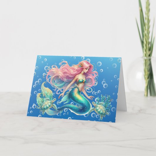 Elegante Pastel Zeemeermin & Zee Schildpadden Note Feestdagen Kaart (Voorkant)