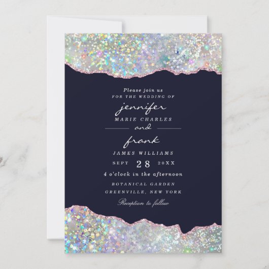 Elegante pastelagaat holografische glitter kaart (Voorkant)