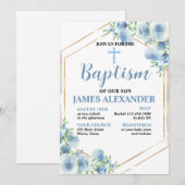 Elegante Pastelblauwe Bloemendoop Uitnodiging (Voorkant / Achterkant)