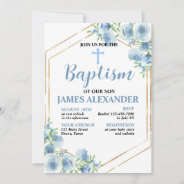 Elegante Pastelblauwe Bloemendoop Uitnodiging