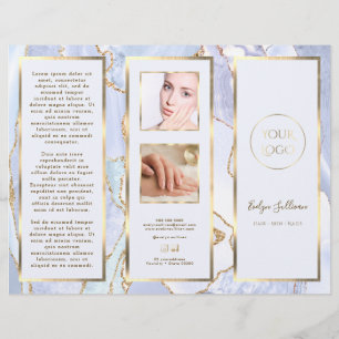 Elegante pastelblauwe en gouden agaat brochure