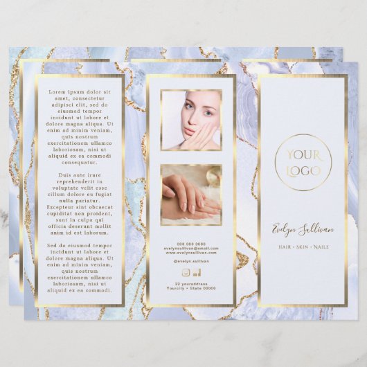 Elegante pastelblauwe en gouden agaat brochure (Voorkant / Achterkant)