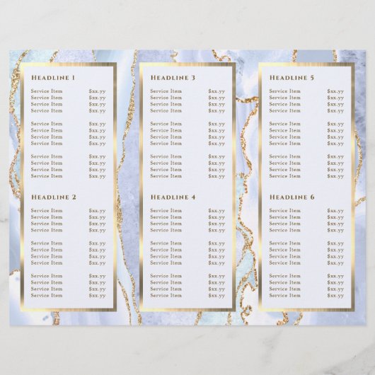 Elegante pastelblauwe en gouden agaat brochure (Achterkant)