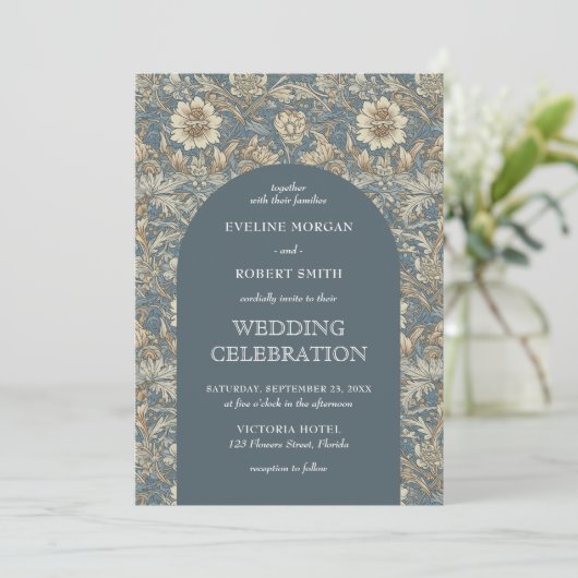 Elegante pastelblauwe ivoren bloemen Art Nouveau Kaart (Staand voorkant)