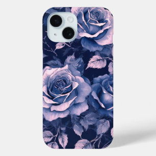 Elegante pastelblauwe Paarse Rozen iPhone 15 Case