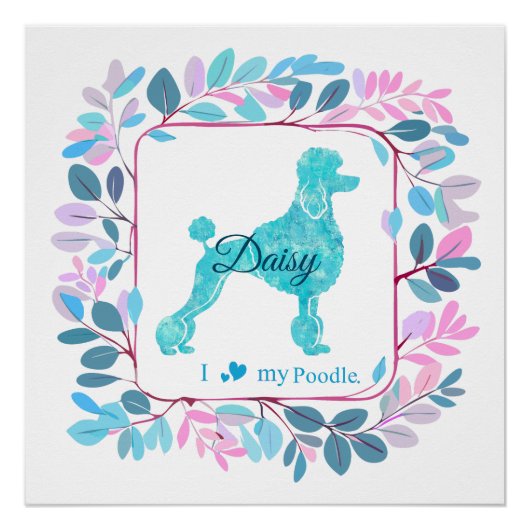 Elegante Pastelblauwe Poodle Poster | Gepersonalis (Voorkant)