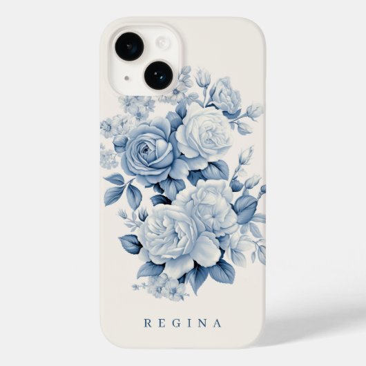 Elegante pastelblauwe Waterverf Rozen gepersonalis Case-Mate iPhone Case (Achterkant)