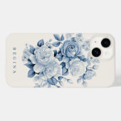 Elegante pastelblauwe Waterverf Rozen gepersonalis Case-Mate iPhone Case (Achterkant (horizontaal))