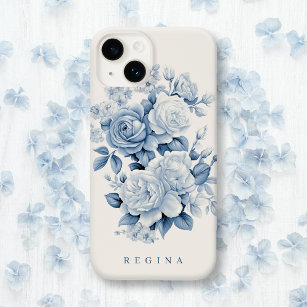 Elegante pastelblauwe Waterverf Rozen gepersonalis Case-Mate iPhone 14 Hoesje