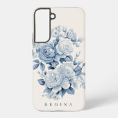 Elegante pastelblauwe Waterverf Rozen gepersonalis Samsung Galaxy Hoesje (Achterkant)