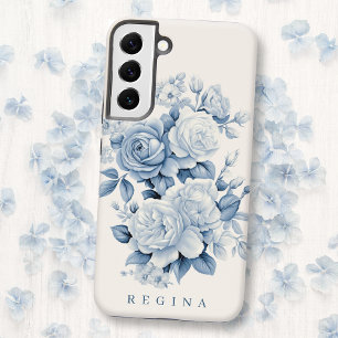 Elegante pastelblauwe Waterverf Rozen gepersonalis Samsung Galaxy Hoesje