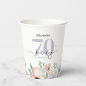 Elegante pastelbloem 70ste verjaardagsfeest papieren bekers (Achterkant)