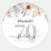 Elegante pastelbloem 70ste verjaardagsfeest ronde sticker (Voorkant)