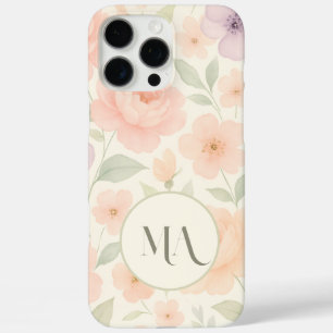 Elegante pastelbloem monogram iPhone hoesje