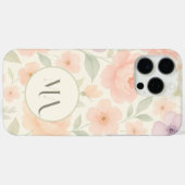 Elegante pastelbloem monogram iPhone hoesje (Achterkant (horizontaal))