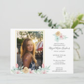 Elegante pastelbloem viering van het leven begrafe bedankkaart (Staand voorkant)