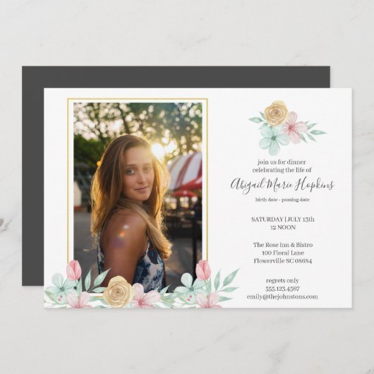 Elegante pastelbloem viering van het leven begrafe bedankkaart (Voorkant / Achterkant)