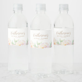 Elegante Pastelbloemen | Bruidsdouche Waterfles Etiket