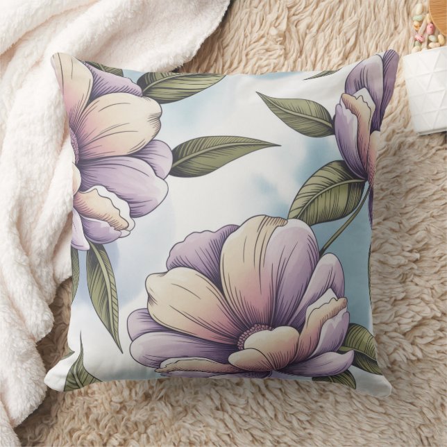 Elegante Pastelbloemen Kussen (Deken)