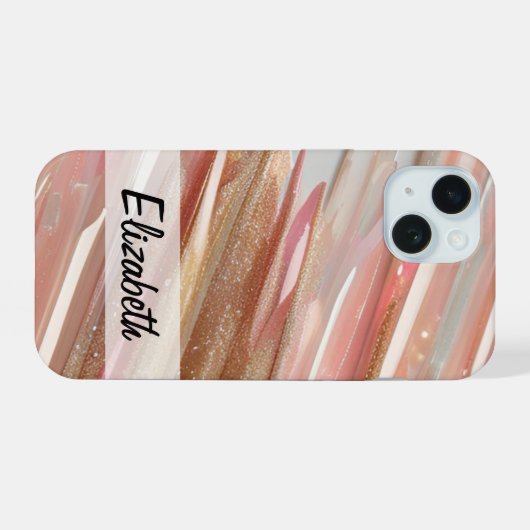 Elegante Pastelglitter Roze Blauw Goud Zilver iPhone 15 Case (Achterkant horizontaal)