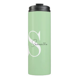 Elegante Pastelgroene Monogram Thermische Tumbler Thermosbeker