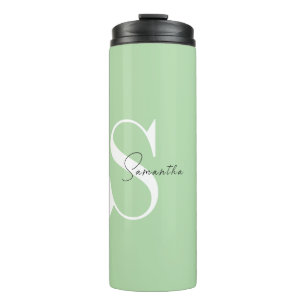 Elegante Pastelgroene Monogram Thermische Tumbler Thermosbeker