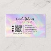 Elegante pastelholografische Haarstylist QR-code Visitekaartje (Voorkant)