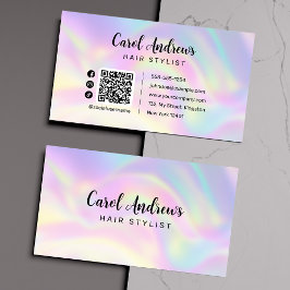 Elegante pastelholografische Haarstylist QR-code Visitekaartje