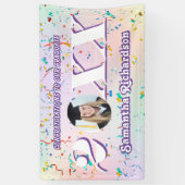 Elegante pastelklasse van 2025 Confetti Naam Foto Spandoek (Verticaal)
