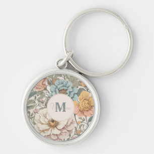 Elegante pastelkleuren  bloemmonogram sleutelhanger