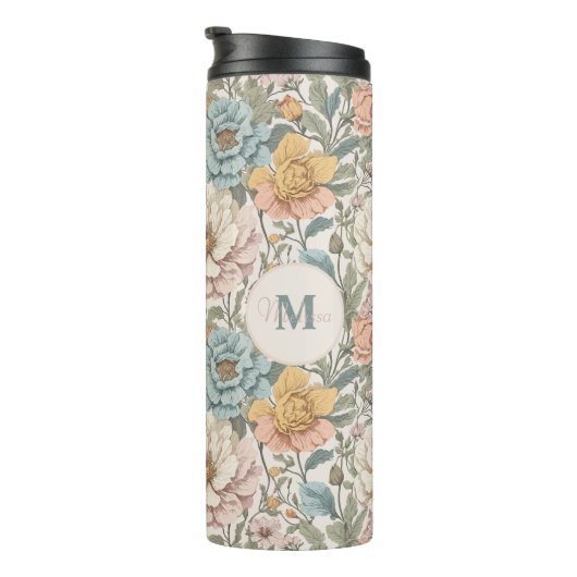 Elegante pastelkleuren  bloemmonogram thermosbeker (Geroteerd rechts)