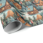 Elegante pastelkleuren kersthuizen in het bos cadeaupapier (Rol Hoek)