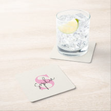 Elegante Pastelkleurig Monogram Papier Onderzetter