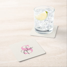 Elegante Pastelkleurig Monogram Papier Onderzetter