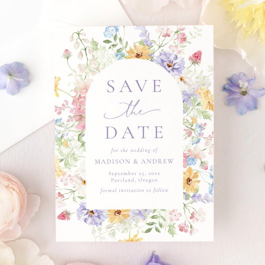 Elegante Pastelkleurige Bloementuin Bruiloft Save The Date