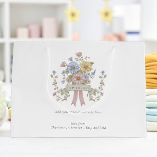 elegante pastelkleurige bloemige baby shower groot cadeauzakje