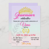 Elegante Pastelkleurige Bloemige Quinceañera Uitno Kaart (Voorkant / Achterkant)
