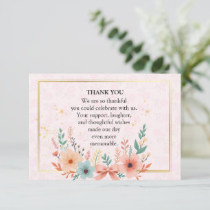 Elegante Pastelkleurige Bloemrijke Lijst met Goude Bedankkaart