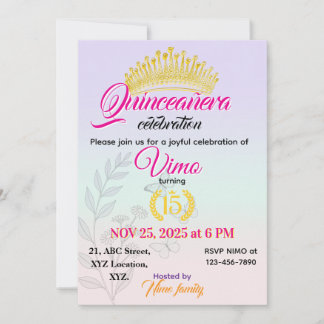 Elegante Pastelkleurige Botanische Quinceañera Uit Kaart